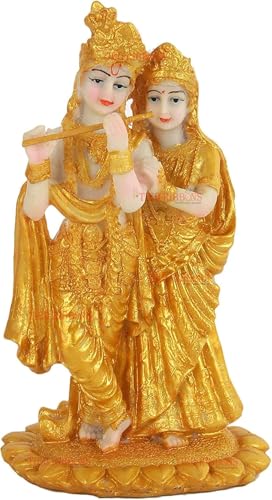 TIED RIBBONS Gold Plated Radha Krishna Idol Statue Showpiece (Resin, 19 cm x 11 cm) - Decoration Items for Home Decor Living Room Mandir Temple Pooja Room Table Top Office Gifts