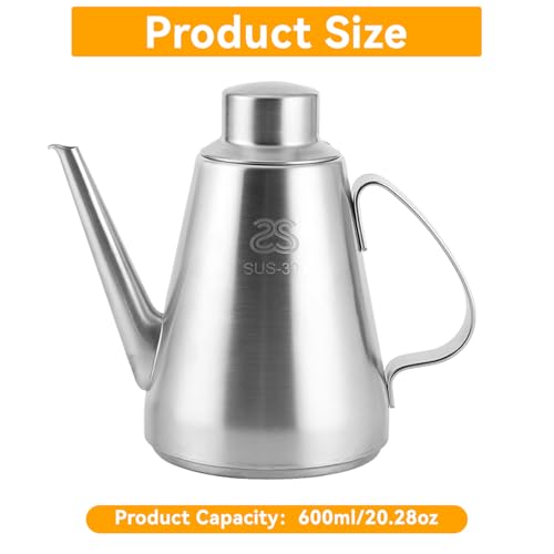 Image of 20oz /600ml Stainless Steel Olive Oil Dispenser with Anti-Drip Spout | Ergonomic Handle, Multipurpose Pitcher for Vinegar & Cooking Oil, Ideal for Kitchen, BBQ & Restaurant Use(600ml)