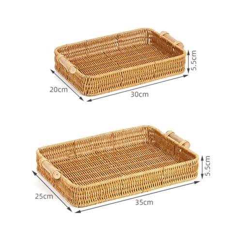 Bandeja de almacenamiento rectangular pequeña en ratán plástico con asas 6
