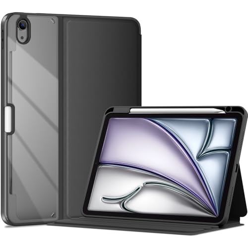 ProCase Smart Case for iPad Air 11-inch M3 2025 & M2 2024 Air 5th (2022) / 4th Gen (2020) 10.9 Inch; Shockproof Cover with Clear Back & Pencil Holder -Black