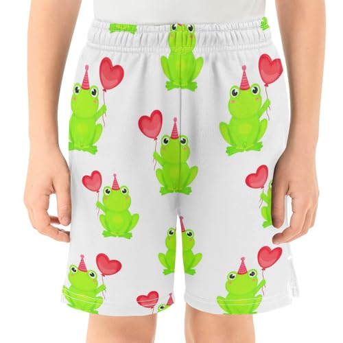 J JOYSAY Frog Heart Balloon White Boys Athletic Shorts Kids Youth Casual Shotrs with Elastic Waistband Pockets2