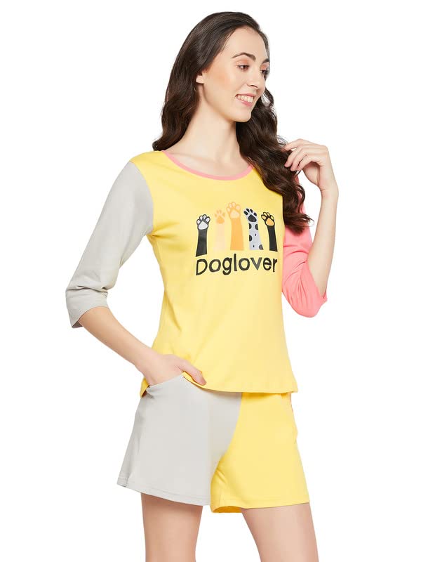 Image of Clovia Women's Cotton Printed Top & Shorts Night Suit Set
