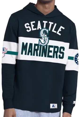 G-III Sports Mens Seattle Mariners Lightweight Pullover Hoodie (US Alpha Large Regular Regular Navy)