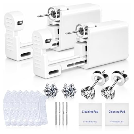 Anzero 2 Pcs Ear Piercing Kit, Disposable Sterile Painless Ear Piercing Gun Tool with Built-in 5mm Hypoallergenic Studs
