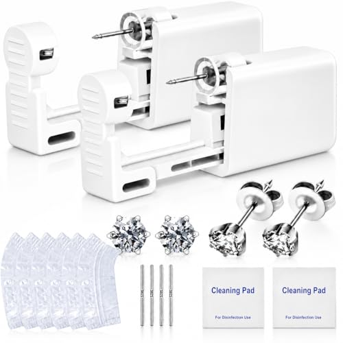 Anzero Ear Piercing Kit Disposable Ear Cartilage Piercing Gun Kit with Sterile CZ Studs, Painless Piercing Gun for Home Self-Use, Easy & Safe Piercing for Women, Men & Girls - 5MM