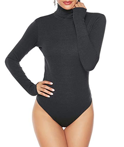 Womens Turtleneck Bodysuit Long Sleeve Bodysuits Ribbed Bodysuit Stretchy Basic Bodycon Leotard Bodysuit for Women
