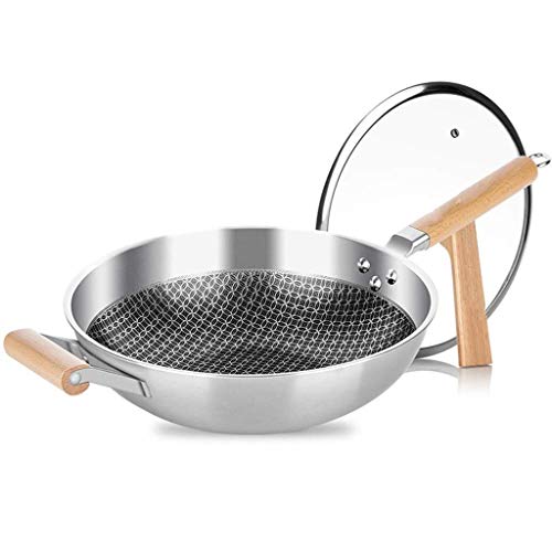 OWOHYG Sartén Antiadherente de Acero Inoxidable 304, sin Revestimiento, con Tapa, sin Aceite, para ahumar, no se oxida, para Cocina de Gas, Universal.