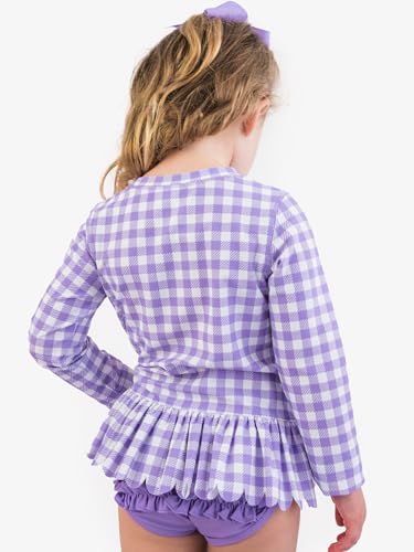 Image of RuffleButts Baby /Toddler Girls Scalloped Long Sleeve Rash Guard 2-Piece UPF50+ Sun Protected Swimsuit