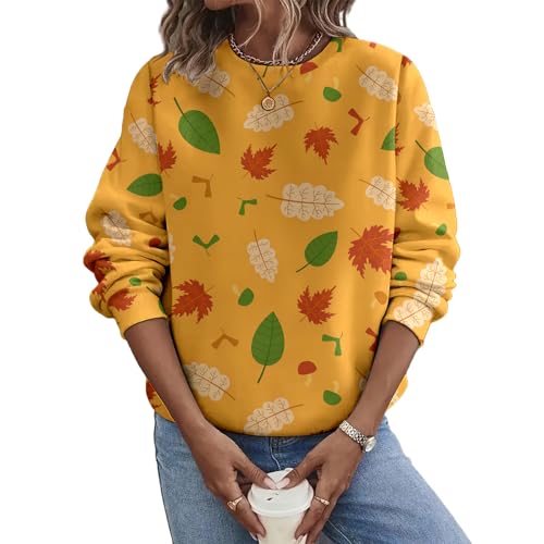 Graphic Sweatshirt for Women,Retro Maple Leaf | Casual Long Sleeve Sweatshirts Fall Fashion Clothes - Dark yellow maple leaf