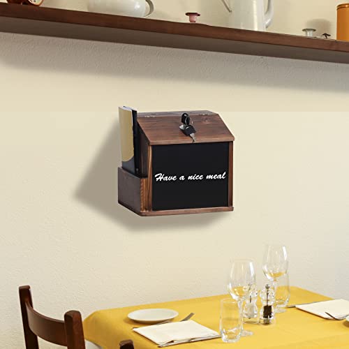 Borwart Wood Suggestion Box Lock: Wall Mounted Mailbox Donation Box Tips Box - Freestanding Ballot Comment Box With Chalkboard Surface For Restaurant Cafe Store (8.3 X 6.5 X 8.0 Inches) #TOP3
