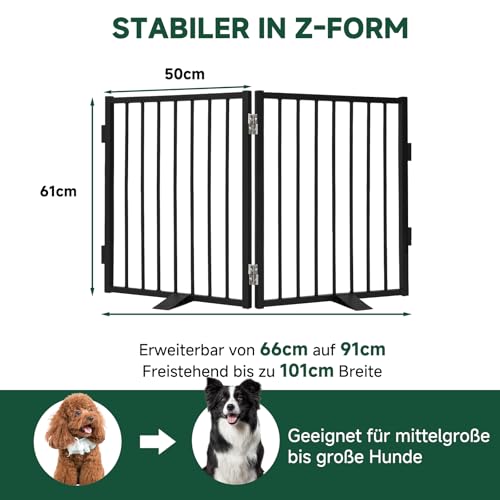 Snagle Paw Vollmetall Freistehend Absperrgitter,für den Innenbereich Hundegitter mit Bodenschonenden Stützfüßen,Treppengitter für Hund 102x61cm(BxH) Faltbares Schutzgitter für Treppen,Flure und Türen