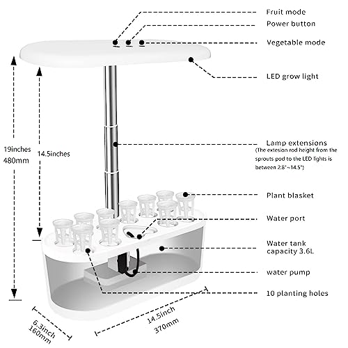Svnooc Hydroponics Growing System Indoor Herb Garden With 104 Leds 10 Pods, Full-Spectrum Plant Grow Light, Visual Water Scale, Automatic Timer, Height Adjustable(7'' To 19''), 4L Water Tank (White) #TOP5