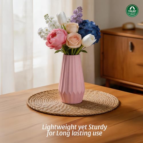Image of TrustBasket Serene Flower Vase Set of 3 Sky Blue Pink White Decorative Plastic Table Accent for Living Room, Bedroom & Dining Table, Modern Home Decor Display for Fresh or Artificial Flower