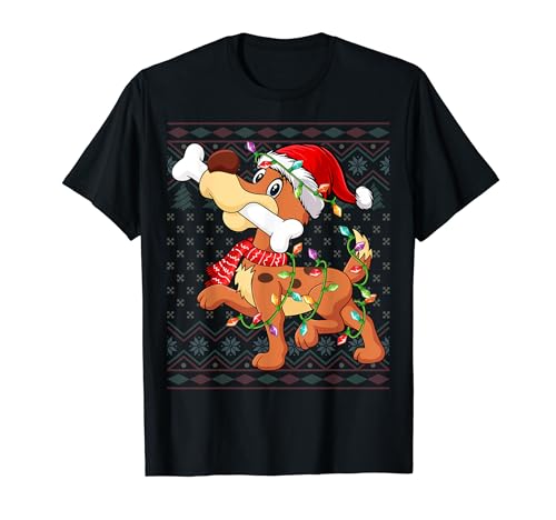 Dog Lover Christmas Lights Santa Hat Xmas Holiday Dog Ugly T-Shirt