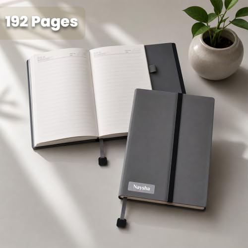 Image of Giftana Personalized Notebook Diary with Pen Gift Set for Men and Women, 2 in 1 Customized Office Diaries A5 Size Notebook, Diwali Gifts, Personalised New Year Corporate Gifts for Employees (Grey)