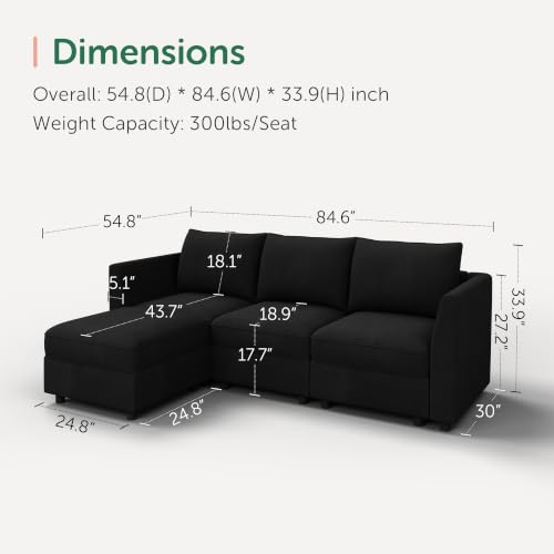 Image of HONBAY Modular Sectional L Shaped Sofa with Storage,Black