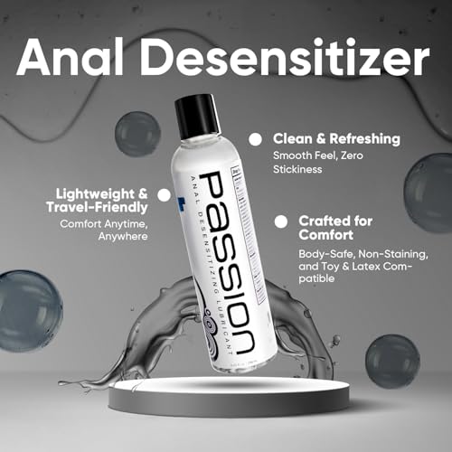 Passion Anal Desensitizing Lube, 8.25 Fl Oz - Maximum StrengthNatural Water-Based Lubricant for Comfortable Use, Long-Lasting Formula, Non-Staining & Easy to Clean - Image 3