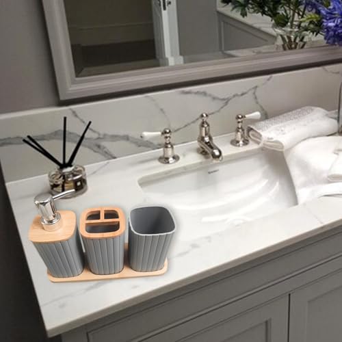 Juego de accesorios de baño de 4 piezas con dispensador hidráulico y soporte para cepillos 5