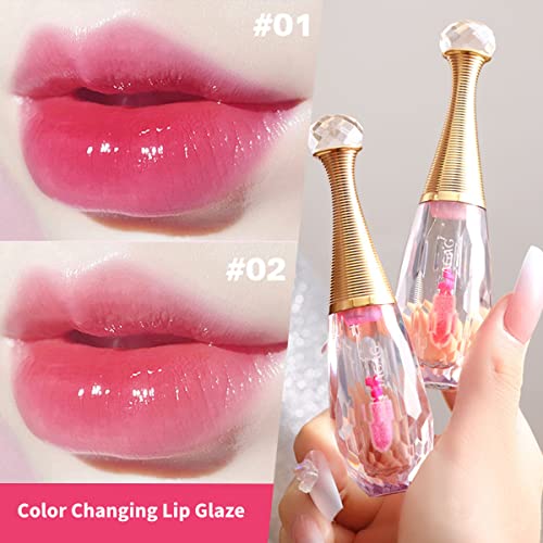 2 Pieces Color-Changing Lip Glaze Set, Magic Colors Changing Moisturizing Lip Glaze Long-Lasting Moisturizing Lip Oil Kit #TOP1