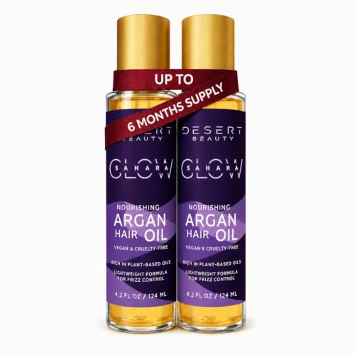 Desert Beauty 2-Pack Argan Hair Oil, 4.2 oz – Moroccan Hair Oil Treatment for Dry Damaged Hair, Leave-In Conditioner, Hydrating & Strengthening, Natural, Cruelty Free