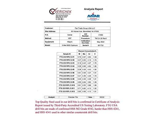 Ftg Usa Tapered Countersink Drill Bit Set 12 Pc (#6) 9/64" Countersink Bit Same Size Bit Replacement Only, Countersink Replacement Drill Bit With Improved Connection Drill-Hex Shank Without A Pin #TOP4