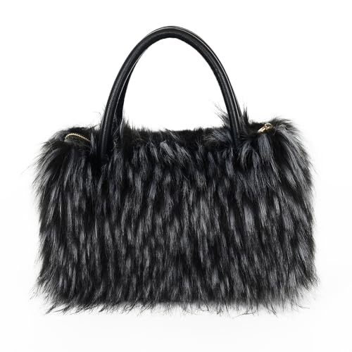 Bolso bandolera de piel sintética y peluche para mujer miniatura 4