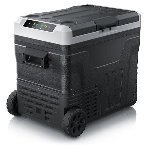 Brandson - Kompressor Kühlbox elektrisch - 2 Zonen / 2 Fächer 46 Liter – ECO Modus - LED Display – Gefriertruhe Kühlung bis -20°C - 12V - 230V – Batteriewächter - Auto Camping Festival LKW Boot