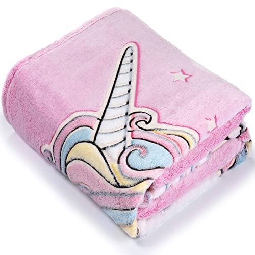 GLOWEE Unicorn Blanket, Glow in The Dark Blanket with UV Flashlight Gift, Kids Blanket, Luminous Unicorn Blanket for Girls Super Soft Coral Flannel Fluffy Fleece Blanket, Pink Magical Blanket Gifts