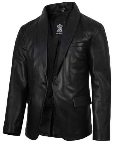 Image of fjackets Mens Leather Blazer Jacket - Real Lambskin Leather Sport Coat, 2-Button, Fully Lined, Business to Weekend