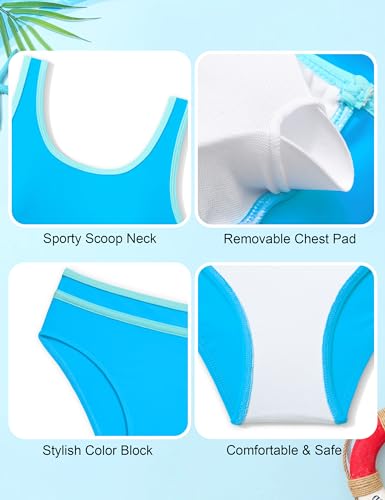 Image of Girls Swimsuit Double Strap High Waist Sporty Bikini Swimsuits Swim Cover Up Skirt 3 Piece Set