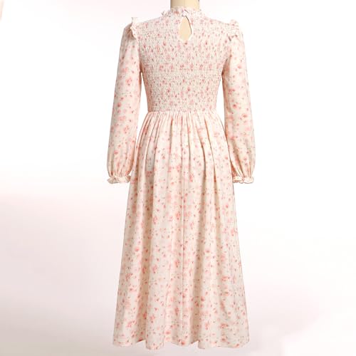 AWIBMK Mommy and Me Long Puff Sleeve Ruff Collar Floral Ruffle Long Dress Boho Fall Winter Matching Outfits with Belt4
