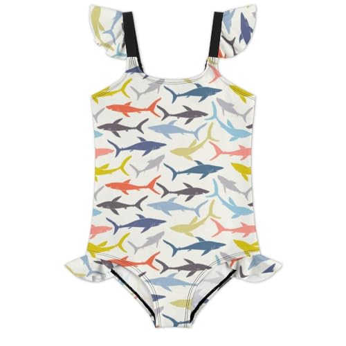 Image of Girls One Piece Swimsuit Cute Alpacas Hearts Stars Ruffles Swimwear Bathing Suits 3-12 Years