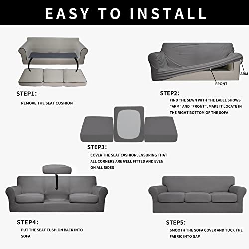 Image of Easy-Going Waterproof 4 Pieces Stretch Couch Cover for 3 Cushion Light Gray