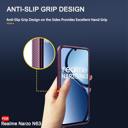 Image of TheGiftKart Liquid Silicon Back Cover Case for Realme C63 / Narzo N63 | Shockproof Military Grade Protection | Micro-Fibre Cloth On Inner Side | Built-in Anti-Slip Grip Back Cover Case (TPU, Purple)