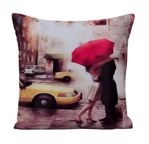 Image of RD TREND Valentine Satin Cushion Cover, 12 x 12 Inches (Set of 5) Decorative Printed Design, Gift for Loved Ones | Gift for Husband | Gift for Girlfriend | Gift for Boyfriend. (Umbrella Love)