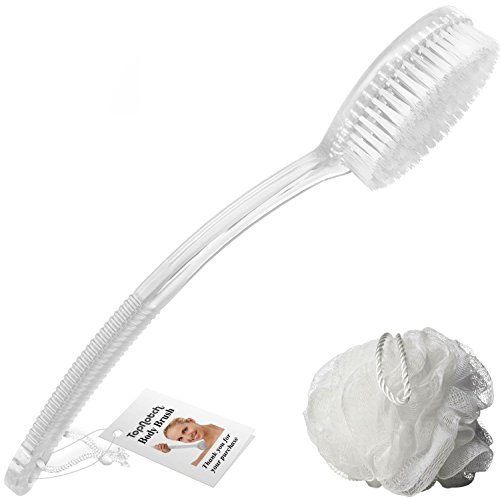 TopNotch Back Brush for Shower Bath, white long handle Brush plus Mesh Sponge
