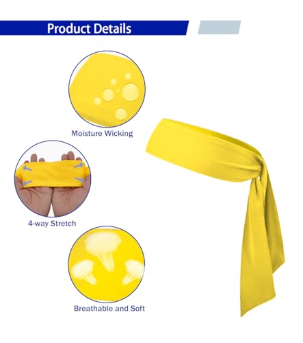 Sport Tie Headbands Tennis Head Tie for Men Women Sports Fans Ninja Soccer Basketball Teams Head Ties Halloween (Yellow)