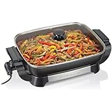 Hamilton-Beach 20.5' x 12.5' x 7.5' Durathons Ceramic Reversible Nonstick Electric Skillet, Large Cooking Surface, Adjustable Temperature Control, Easy Cleaning, Glass Lid, Black