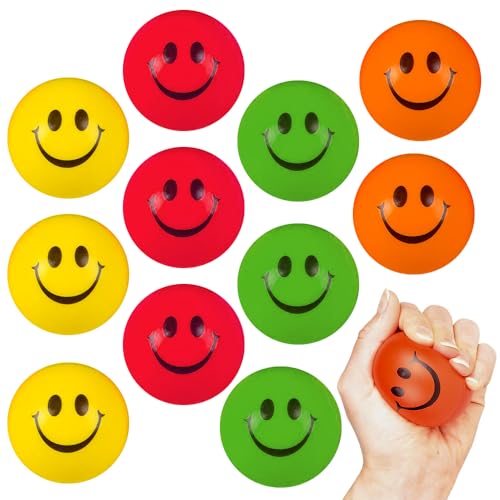 ArtCreativity スマイルフェイスストレスボール 子供と大人用 12個パック 2.5インチ スポンジスクイーズおもちゃ 不安緩和 楽しい誕生日パーティーの記念品 グッディーバッグフィラー 男の子と女の子用