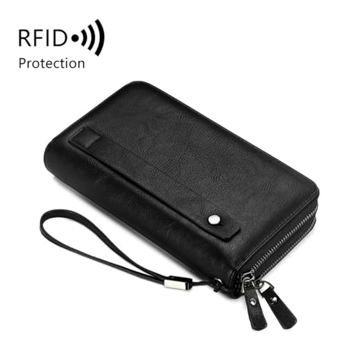 Wallet for Men with Wrist Strap - Card Holder Wallet with Phone Pocket, Large Capacity Zip Around Travel Wallet for Cards & Cash (Black)3