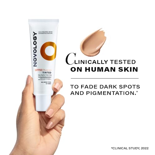 Image of Novology SPF 50 PA++++ Tinted Sunscreen for Pigmentation, Dark Spots and Acne Marks | Blends into Natural Finish | For All Skin Types | 50 g
