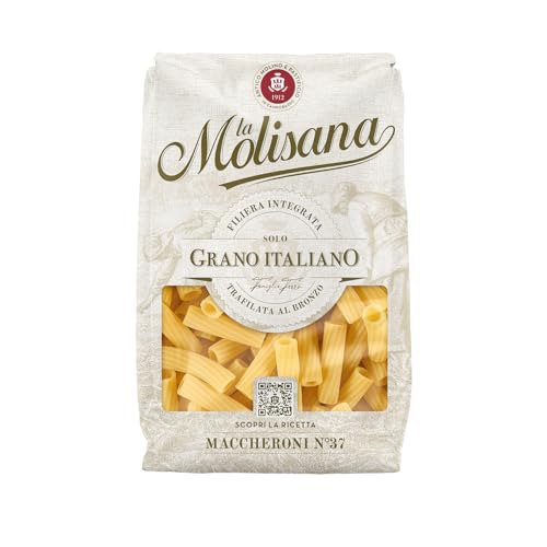 La Molisana, Maccheroni n. 37, Pasta da Solo Grano Italiano - Trafilata al Bronzo, Ruvida e Tenace con Eccellente Tenuta in Cottura - Confezione da 500 g
