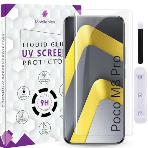 Image of Premium HD+ UV Tempered Glass Screen Protector For Poco M8 Pro 5G (6.83 Inch, Pack of 1) Full Adhesive UV Curved Screen Protector Case Friendly HD Clarity with installation kit & Guide