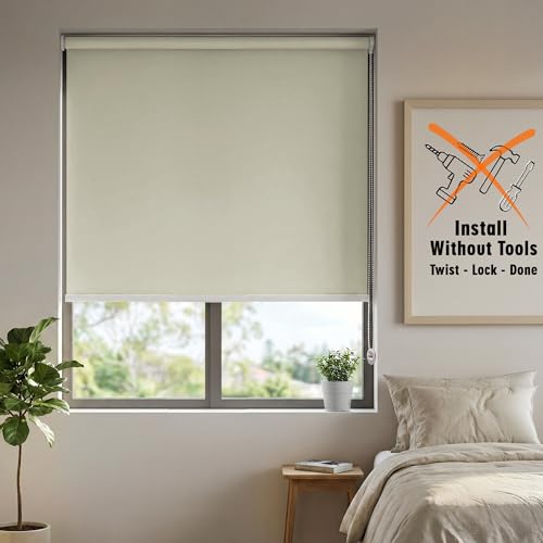 Image of HIPPO No Drill Blackout Blinds for Windows | No Tools, Light & Heat Blocking Blinds, UV Protection, Smooth Chain, Inside Mount, Ideal for Sun Exposed Areas (Fiji-Ivory, 3FTX9FT)