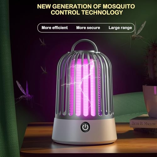 Image of Mosquito Zapper Indoor & Outdoor, 2-in-1 Rechargeable Electric Bug Zapper with USB Charging, High Efficiency 365nm UV Light Fly Trap for Bedroom, Kitchen, Living Room, Garden, Party, Grey