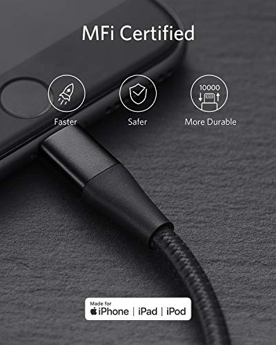 Image of Anker Powerline+ II, USB A to Lightning Cable,MFi Certified for Flawless Compatibility with iPhone 11 Series SE /Xs /XR, and More(3FT+6FT+10FT,3 Pack,Black)