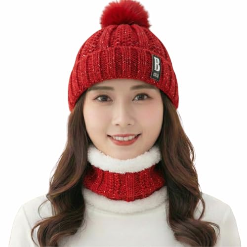 Image of Kraptick Women's Winter Beanie Cap and Scarf Set with Soft Fleece Lining, Thick Cable Knit Woolen Cap for Ladies & Neck Warmer for Extreme Cold Stylish Pom Pom Hat & Scarf Set -7