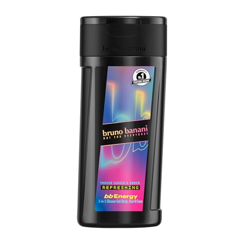 bruno banani BB Energy Gel Douche Formule 3 en 1 Visage, Corps et Cheveux Formule Vegan Testé dermatologiquement, Sans Tensioactifs à base de Sulfate 250 ml