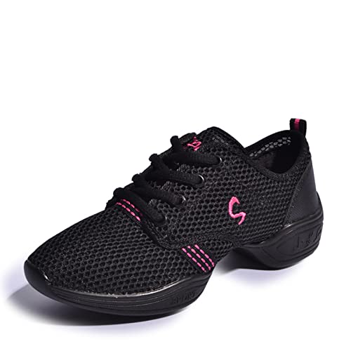 Uhclrr Tanzschuhe Moderne Jazz-Sportschuhe Mit Weichem Boden Aerobic Atmungsaktive Leichte Tanz-Fitness-Sportarten Für Damen(41 EU, Black Rose red)