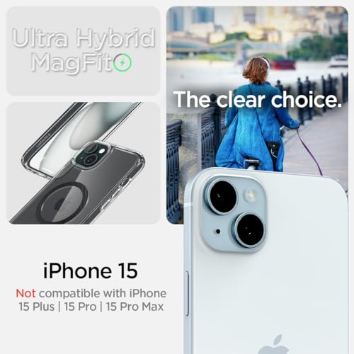 Image of Spigen Ultra Hybrid MagFit Back Cover Case for iPhone 15 /14 /13, MagSafe Compatible, Air Cushion Technology - PC+TPU | Carbon Fiber